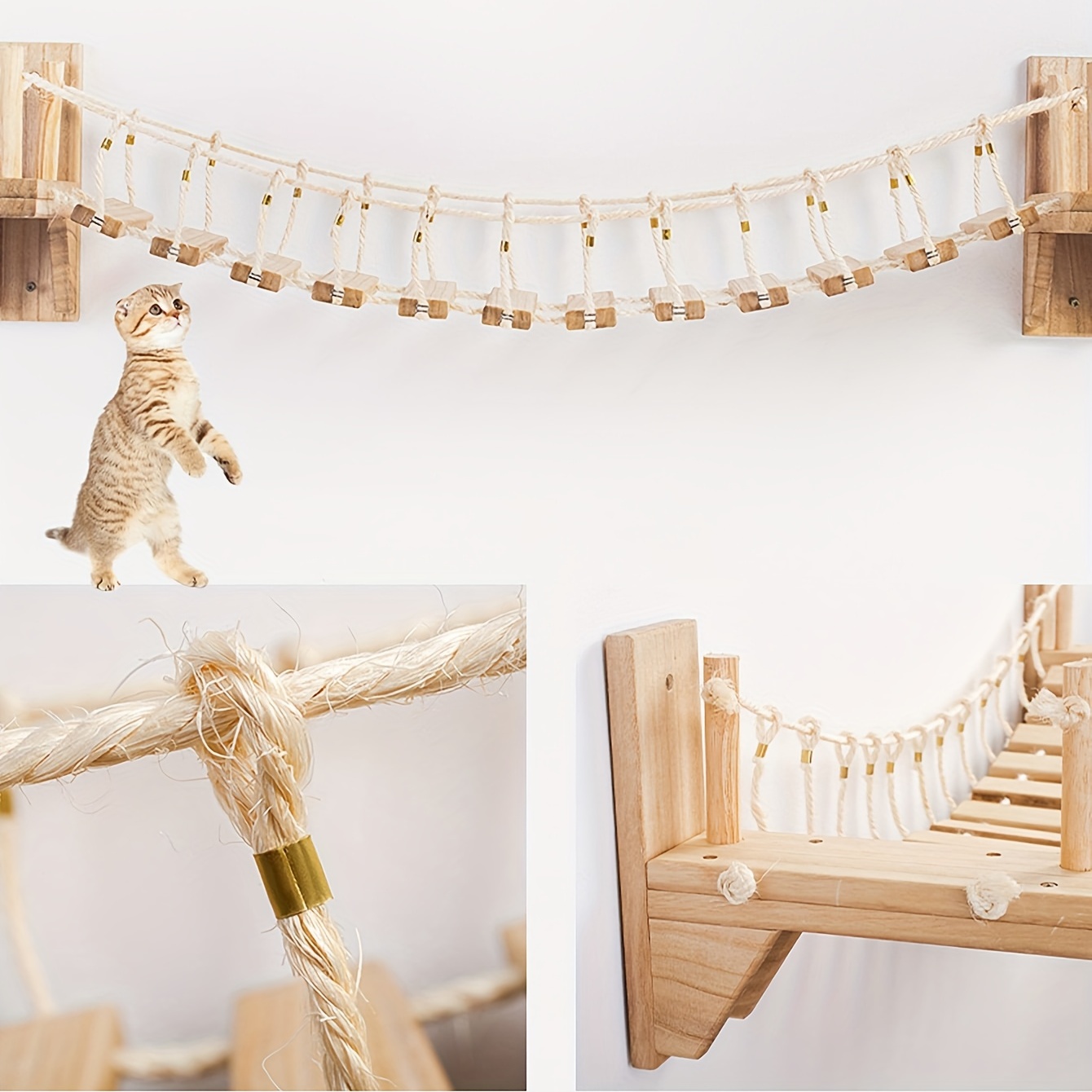solid wood with sisal cat suspension bridge cat tree sisal rope toys for cats