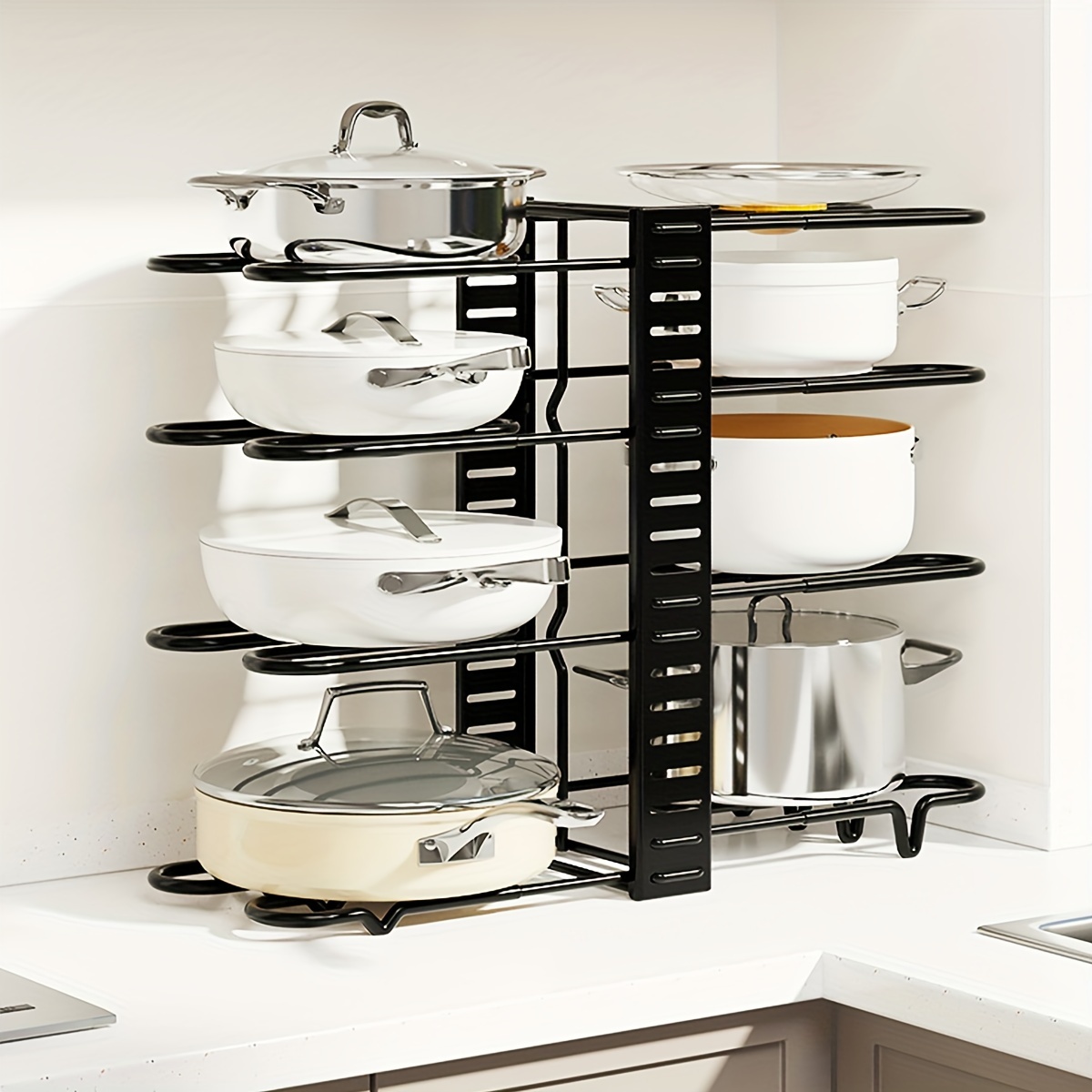 Support de couvercle de casserole, support de casserole extensible pour  tiroir, organisateur de casseroles avec 7 séparateurs réglables, gris