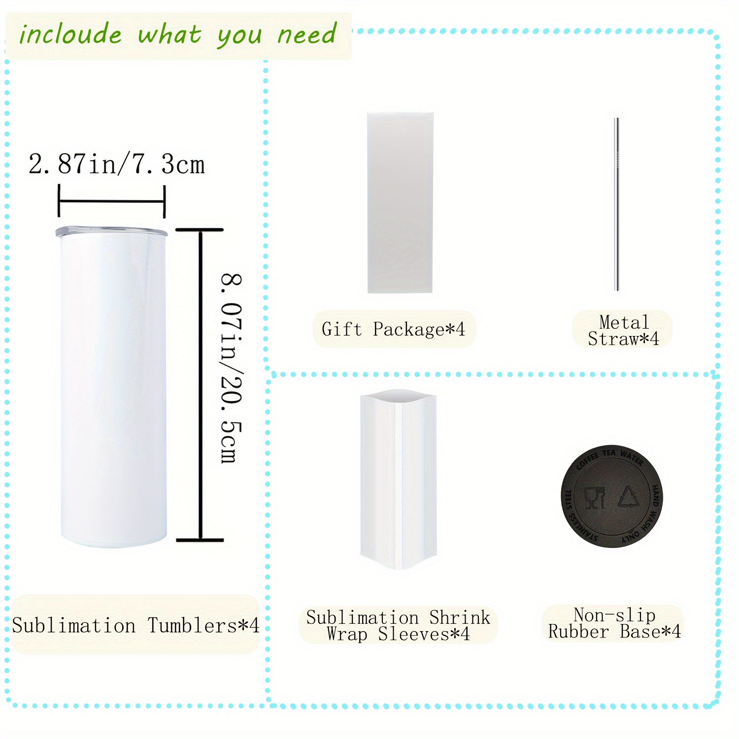 20oz Sublimation White Straight Blanks Skinny Tumbler with Straw,  Sublimation Tumblers for Heat Transfer, Stainless Steel Travel Mug Double  Wall