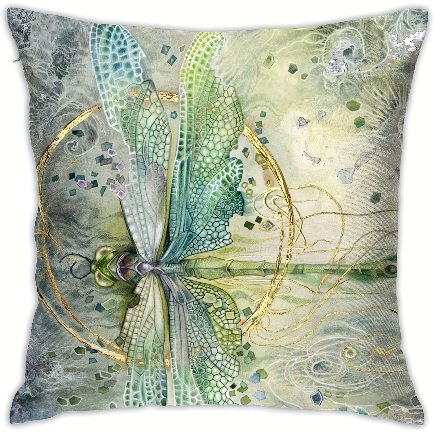 

1pc Retro Square Linen Cushion Cover, Vintage Green Paris Country Dragonfly Pillow Cover, Home Decor, Room Decor, Bedroom Decor, Collectible Buildings Accessories (cushion Is Not Included) 18x18inch
