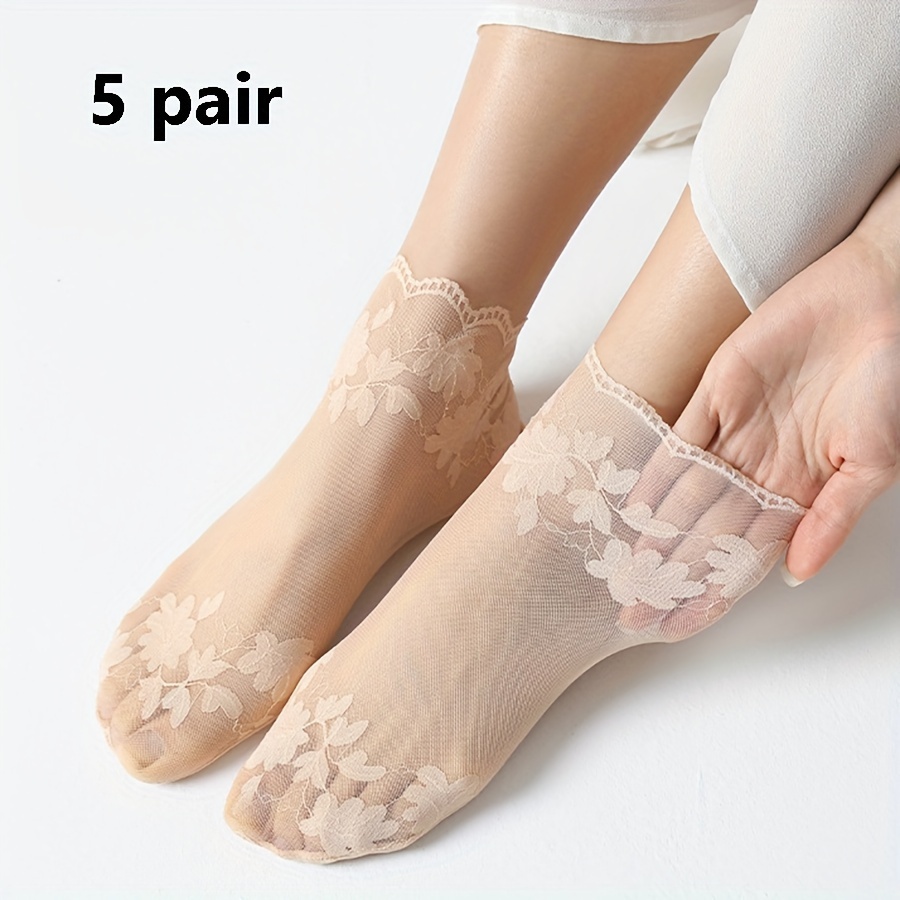 Floral Lace Short Socks Lightweight Breathable Sheer Ruffle - Temu Canada
