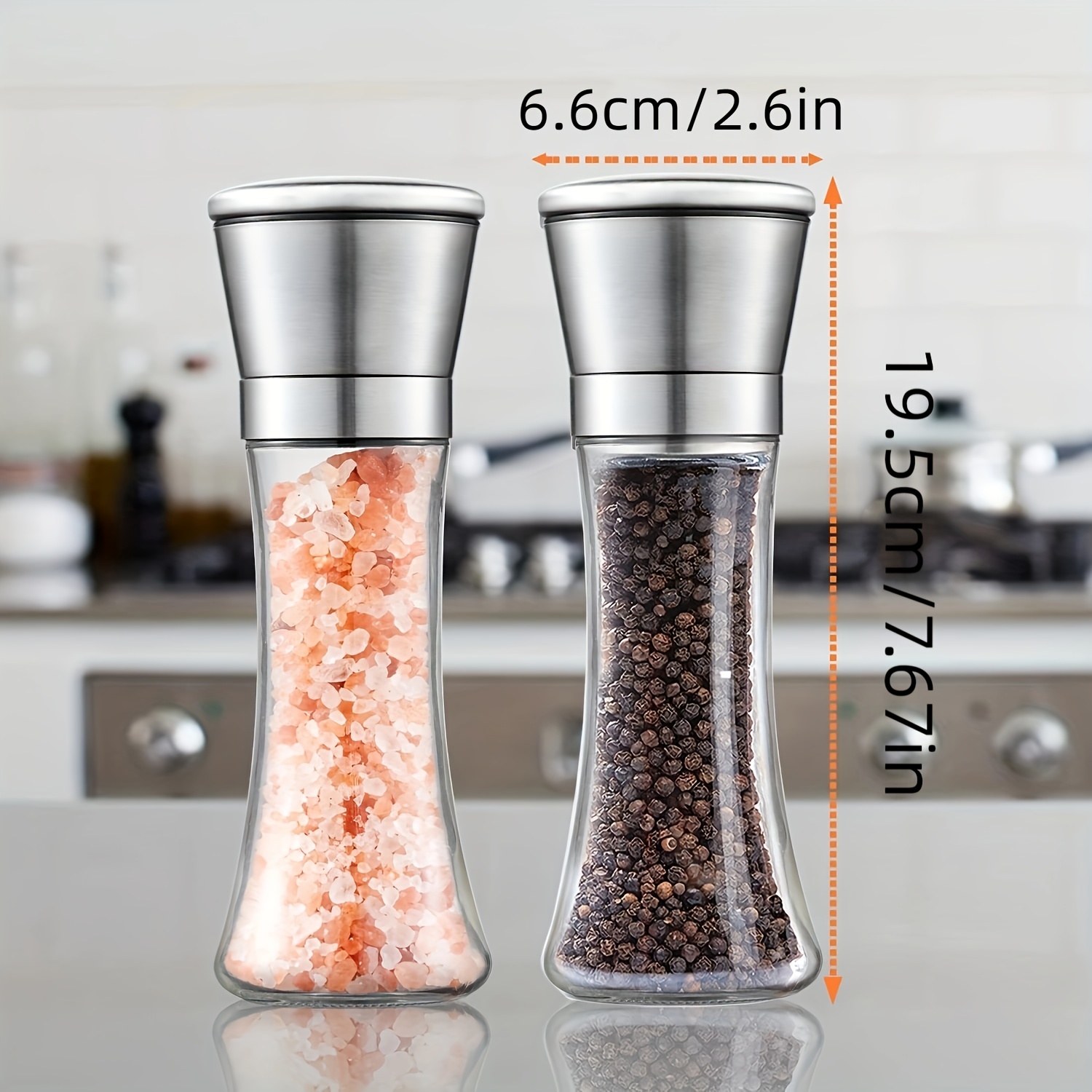 Salt and Pepper Shakers Set Grinder Set Pepper and Salt Mill for Adjustable  Coarseness for Black Peppercorn, Sea Salt, or Spices, Stainless Steel and  Glass Salt & Pepper Mill (2-Pack) 