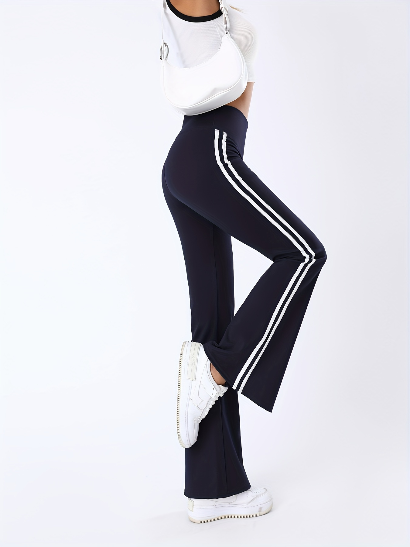Pantalones de deporte para mujer con cordón lateral a rayas para  entrenamiento activo y yoga, con doble rayas blancas