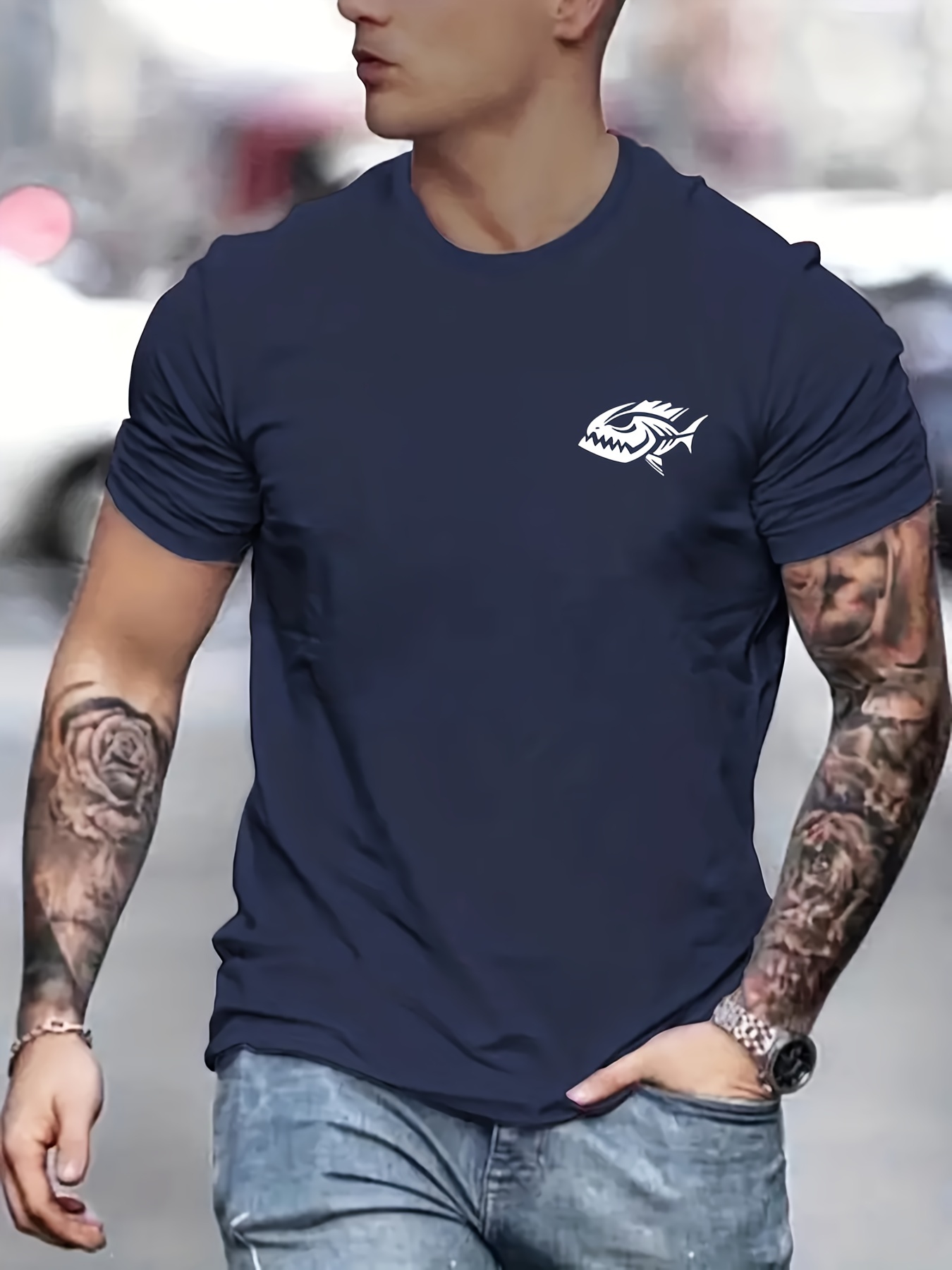 Trendy Fish Bone Pattern Print Men's Comfy T shirt Graphic - Temu