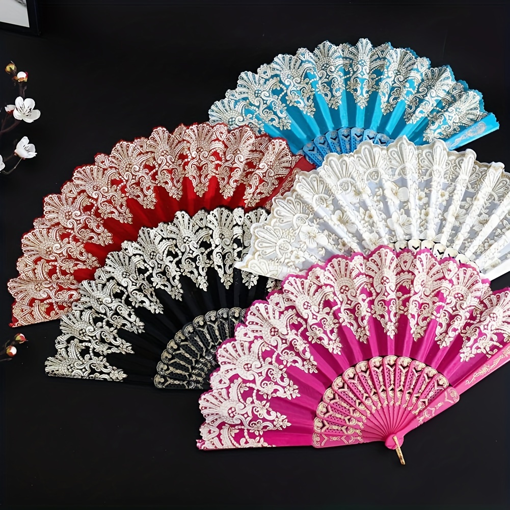 Folding Fan Plastic Hand Held Dance Fan Chinese Golden - Temu