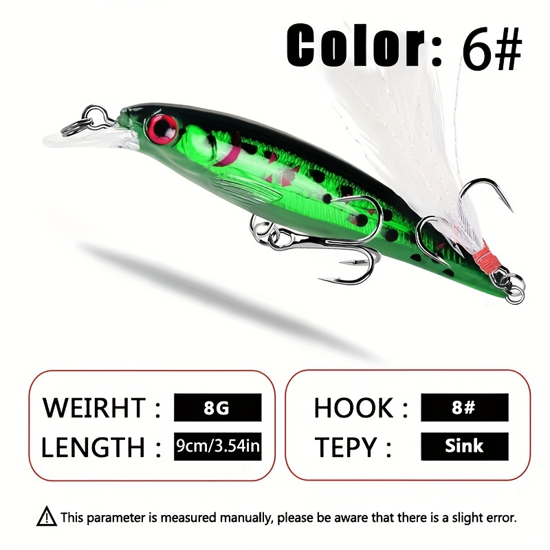 6pcs 3D Bionic Minnow Fishing Lure with Laser Eyes - 9cm/3.54inch, 8g,  Artificial Hard Bait with Feather Treble Hook - Perfect for Catching Big  Fish