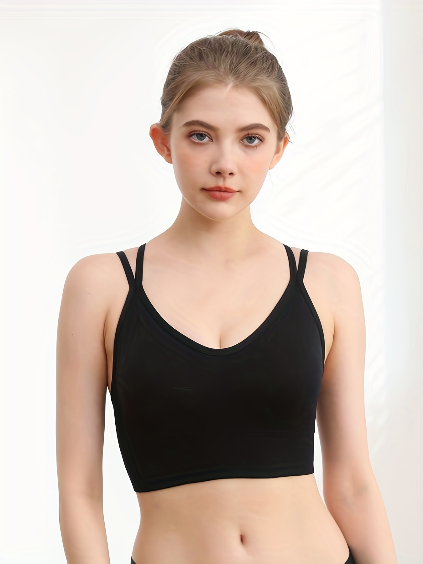 Seamless Comfortable Sports Bra Removable Pad Solid Color - Temu