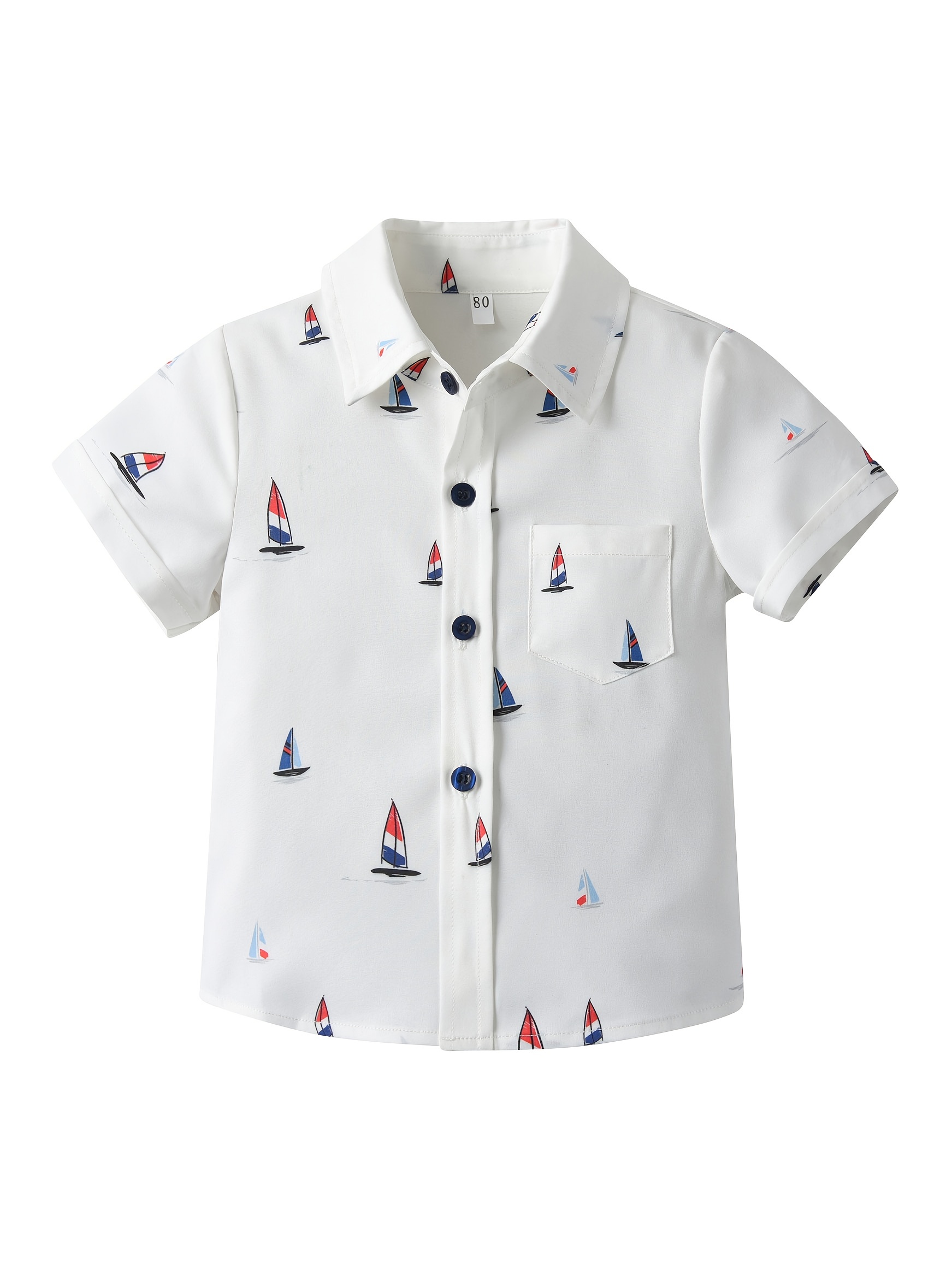 Boys Casual Cute Boat Print Lapel Shirt Summer Spring - Temu