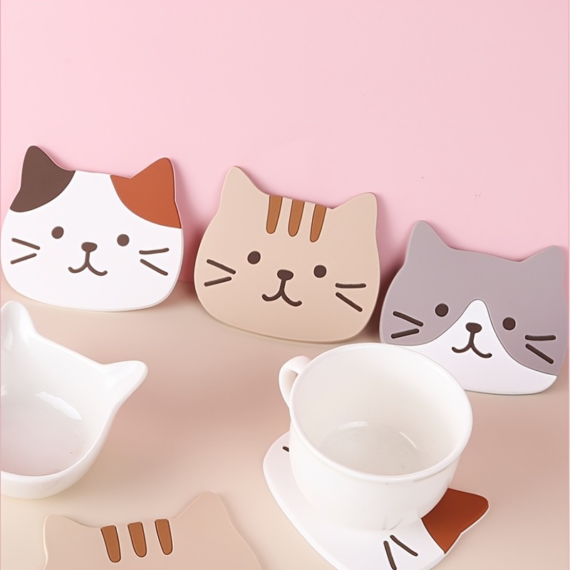 Cute Cat Silicone Coaster Kawaii Animal Shaped Insulated - Temu
