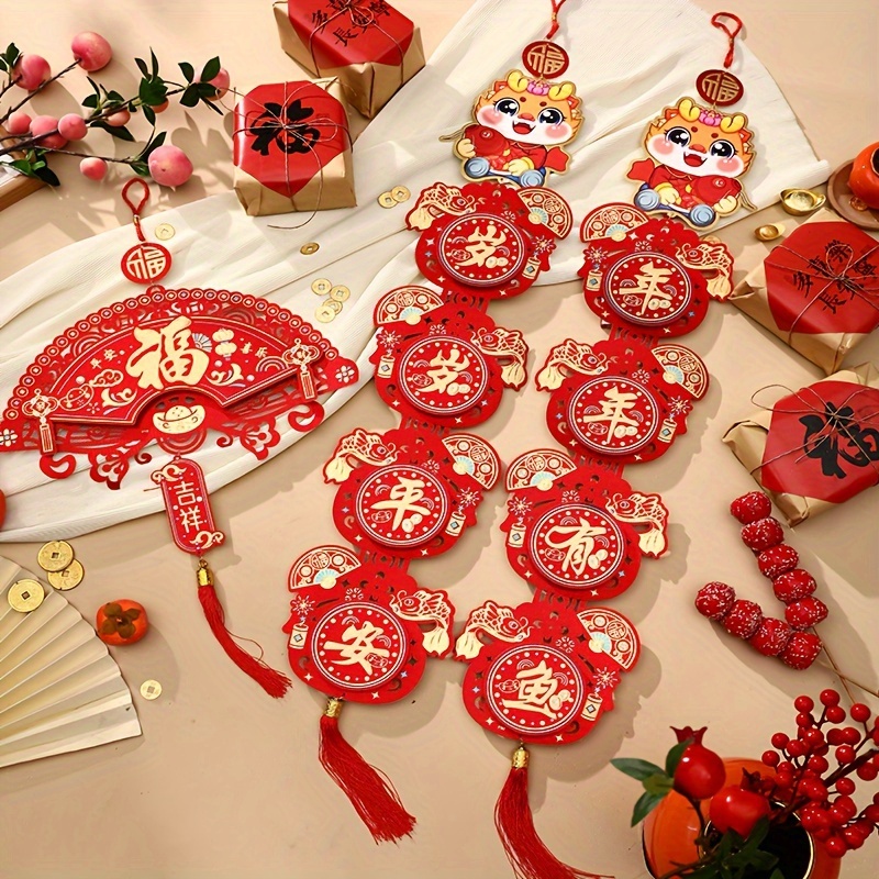 2024 Chinese Lunar New Year Hanging Ornaments, Chinese Spring Festival  Decor, Room Decor, Home Decor, Wall Decor, Fan-shaped Decorations