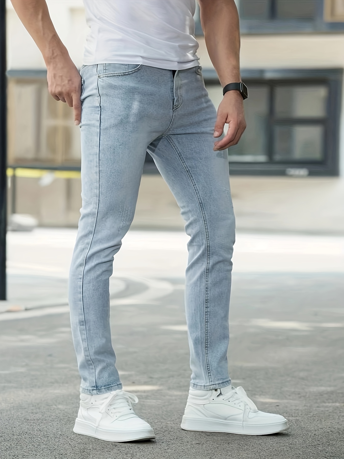 Slim Fit Straight Leg Jeans Men's Casual Street Style - Temu Canada