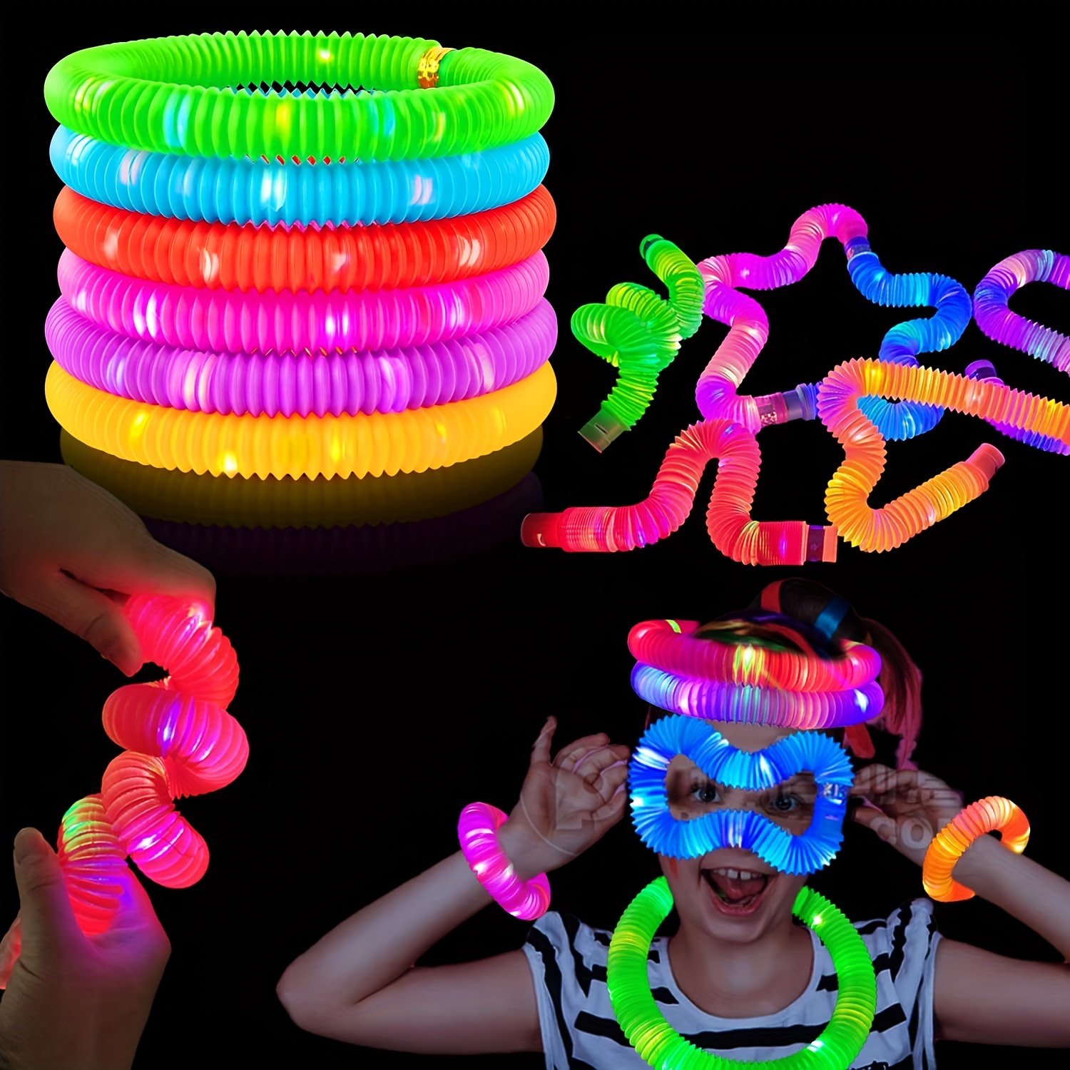 Dropship 12 PCS Light Up LED Pop Tubes; Glow Sticks Necklaces & Bracelets  Party Pack; Glow In The Dark Party Favor Supplies Decoration For Halloween;  Wedding; Birthday; Camping Games & Activities to
