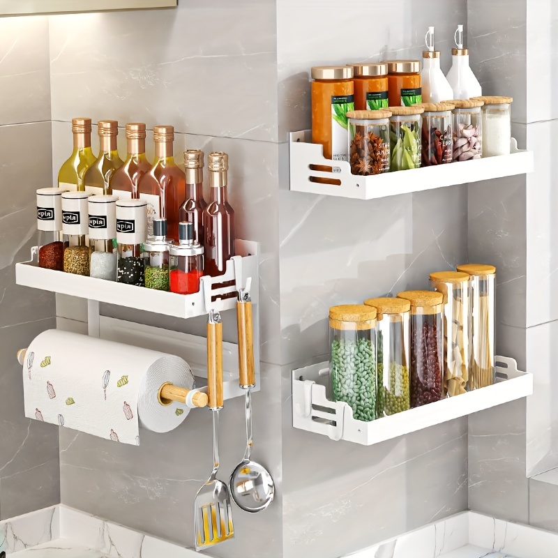 2pcs Floating Shelves Bathroom Shelf Wall Kitchen Spice Jar Rack Shower  Storage Rack With Towel Holder Bathroom Accessories