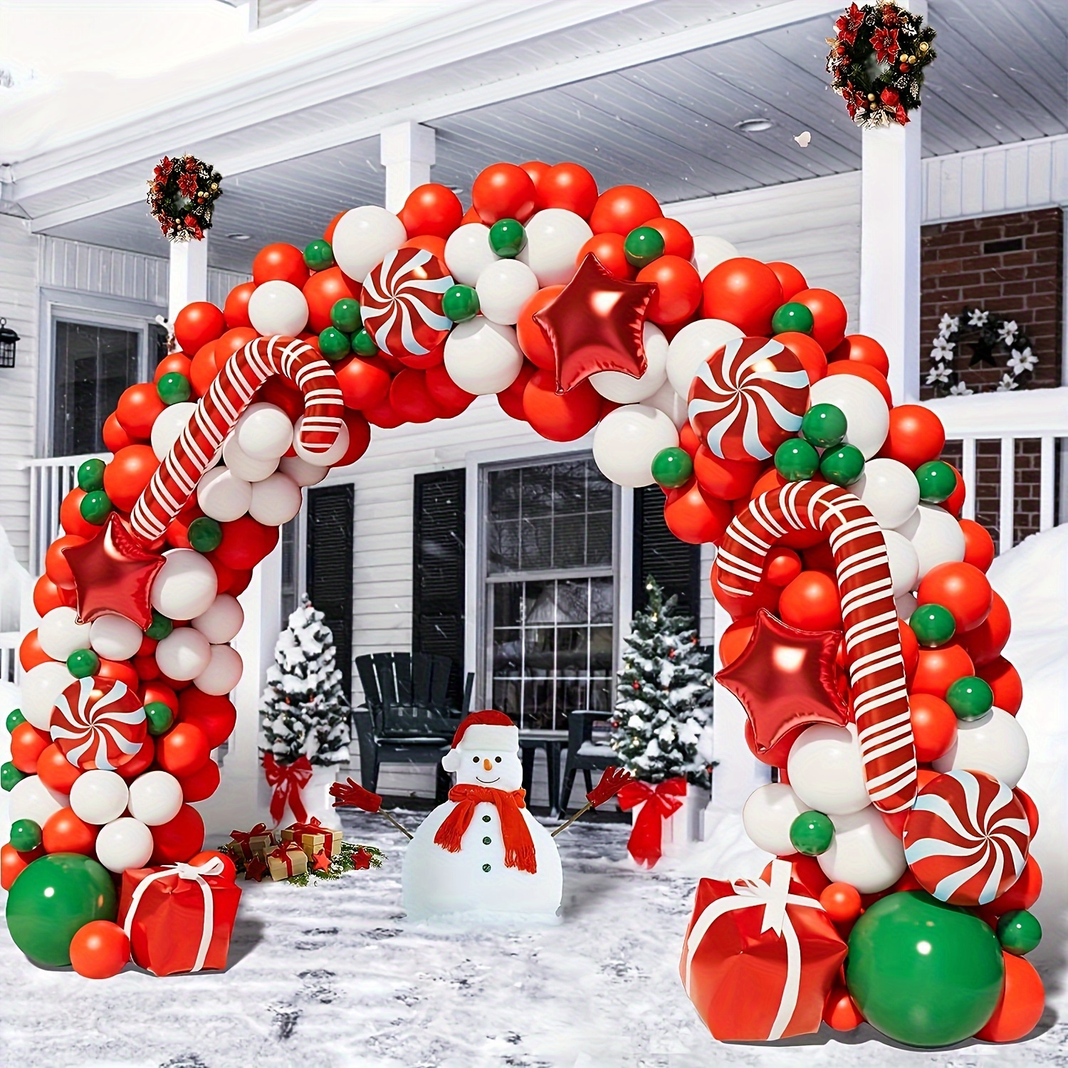 Kit de guirlande de ballons de Noël avec arche de ballons de Noël avec  décoration en pain d'épices - Ballons en sucre d'orge - Décorations de Noël