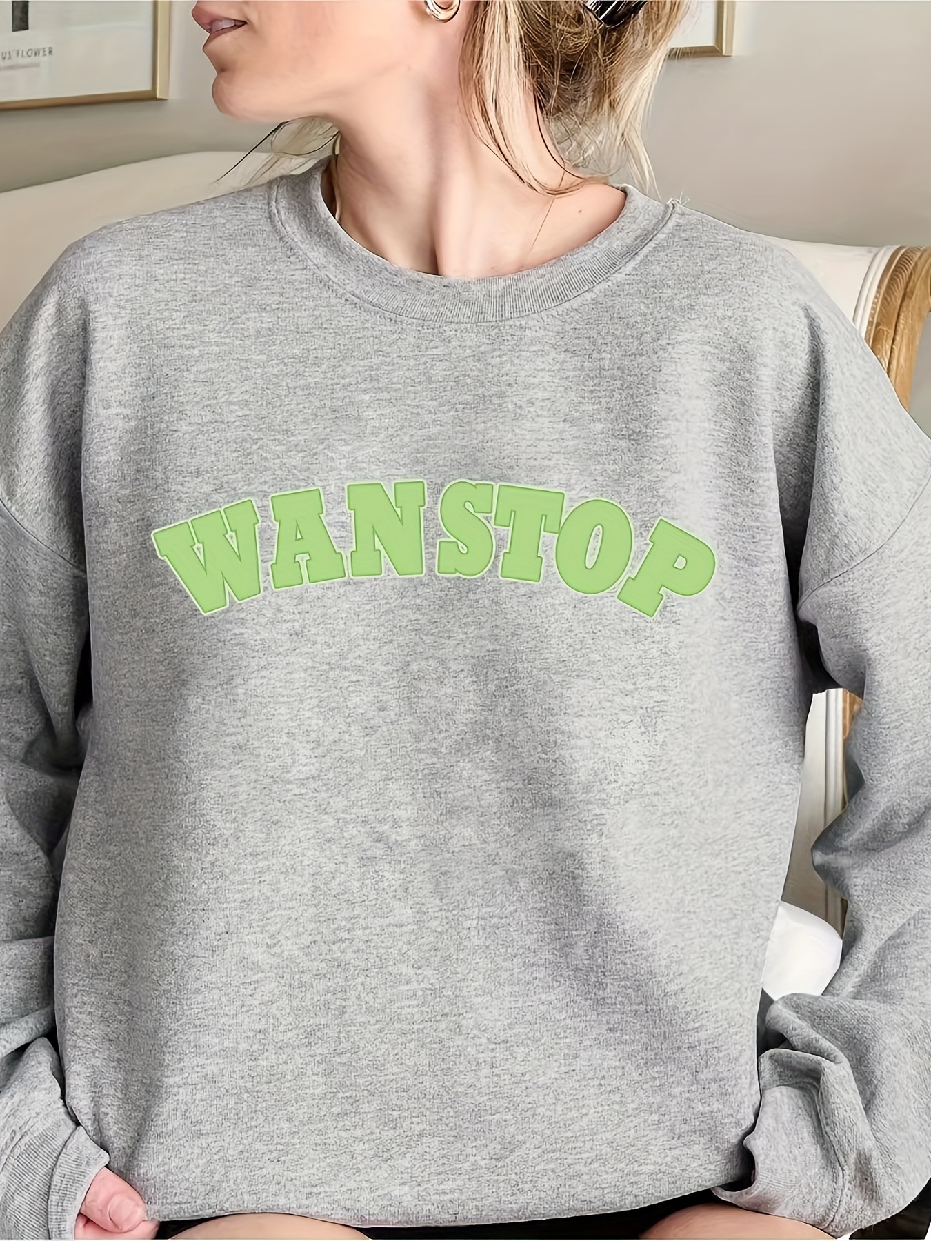 Wanstop Letter Print Sweatshirt Casual Crew Neck Long Sleeve Temu