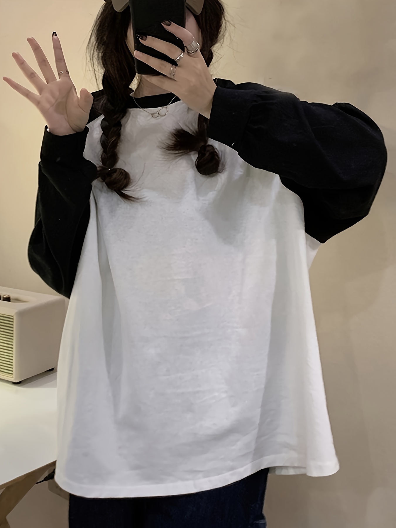 Fashion Crew Neck Long Sleeve Color Block Hollow Out Loose Regular Sweater main image 1