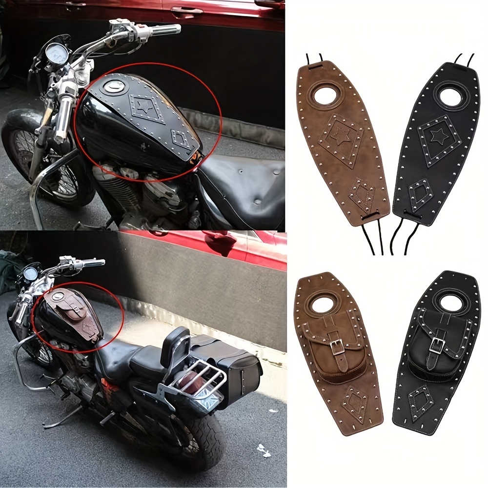 Universal Motorcycle PU Leather Fuel Tank Bag Gas Pad Cover For Harley  Sportster 883 1200 Cruiser Chopper