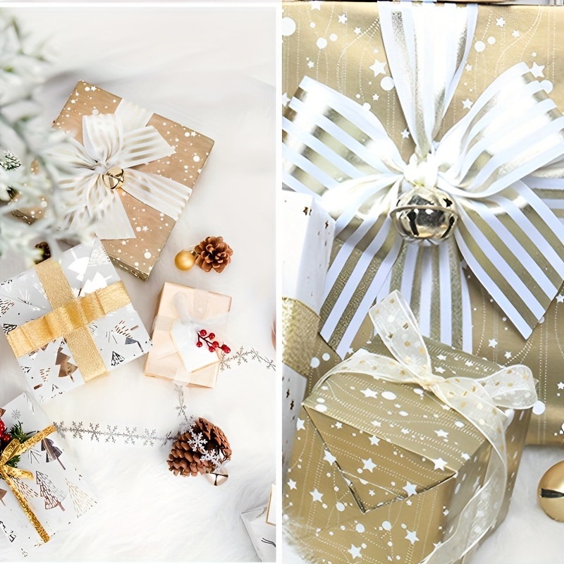 White Gift Wrapping Paper Golden Snowflake Prints Bulk Kraft - Temu