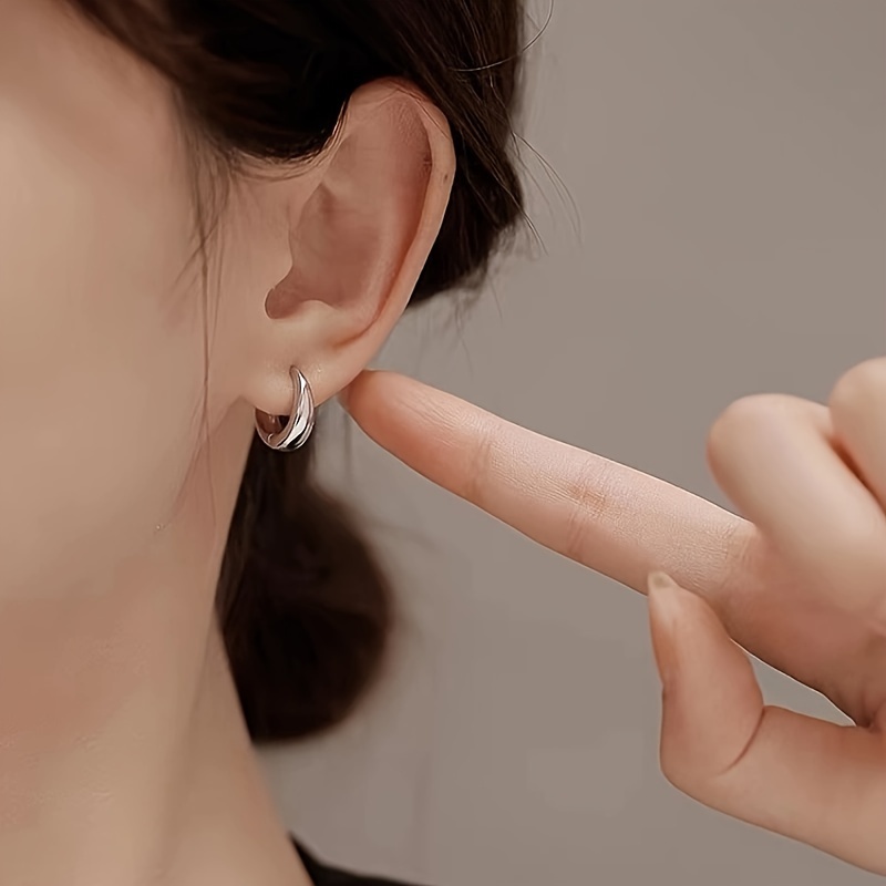 Silvery Glossy Hoop Earrings for Women's Daily Wear