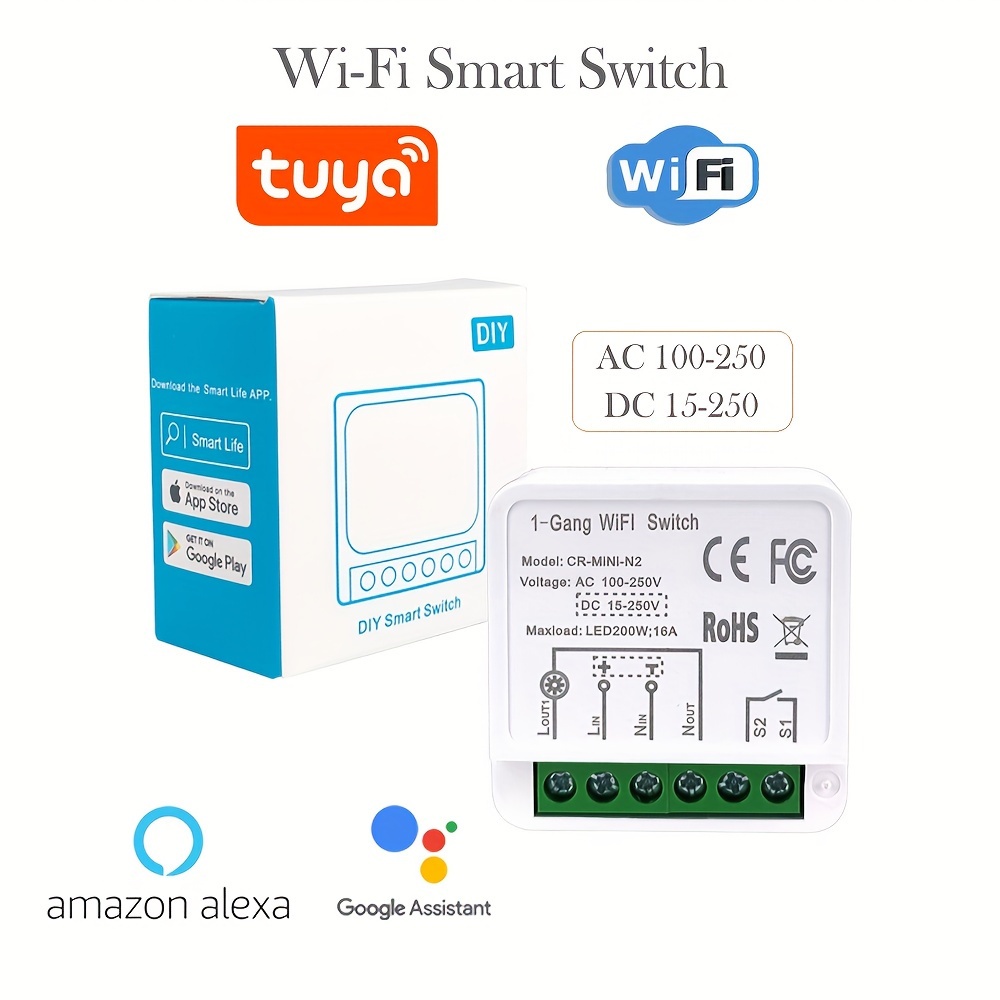1 PCS AIYATO Mini Smart WiFi Relay Switch,DIY Timer Light Switch, Wireless  Remote Control Compatible With Alexa And Home 16A