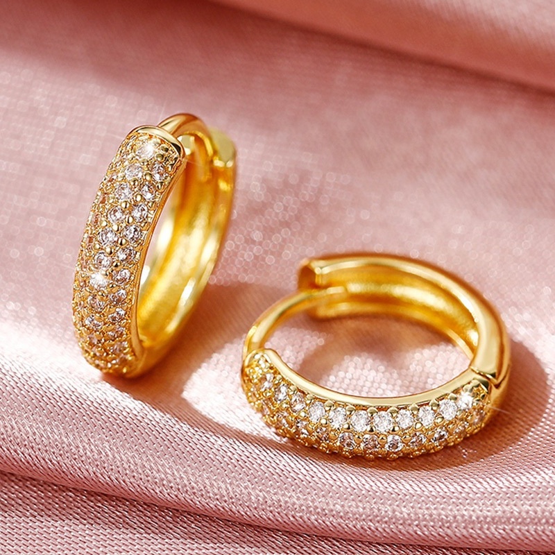 18K Plated Micro Pave Zircon Circle Small Hoop Earrings