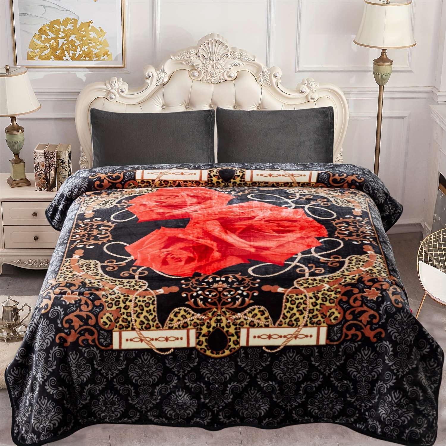 1pc Classic Luxury Floral Print Fleece Blanket, 3.7LBs 1 Ply Plush Bed  Blanket, Soft Mink Throw Blanket Warm Lightweight Sofa Blanket For All  Seasons