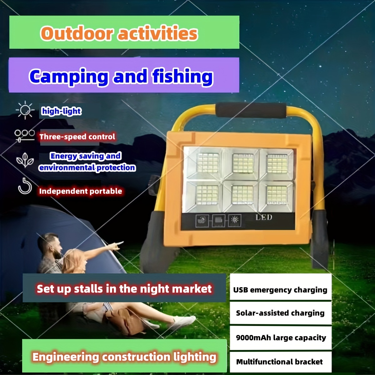 High Brightness, Portable Multi-functional Emergency Lights,solar Energy  Charging, Home Electricity Charging, High Capacity Searchlights, Distress  Alarm Lights, Suitable For Camping Fishing, Outdoor Sports, Home Power  Failure Emergency - Temu