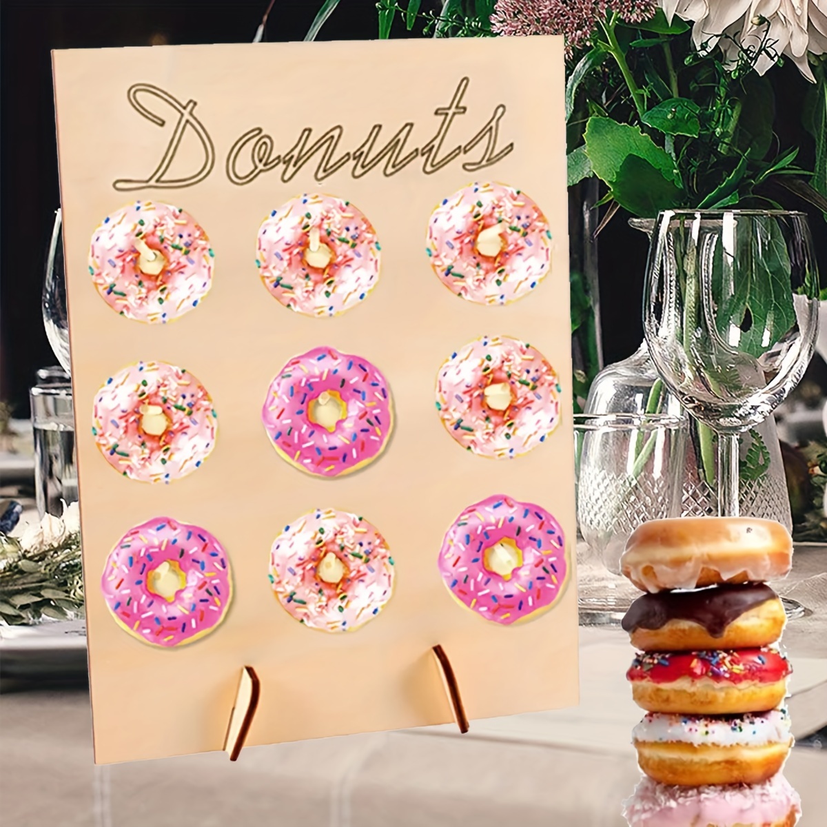 

1pc, Wooden Donut Stand, Donut Table Hanging Decoration Board, Dessert Stand, Cake Shop Supplies, Birthday Party Decoration, Wedding Anniversary Party Decoration, Home Party Decoration
