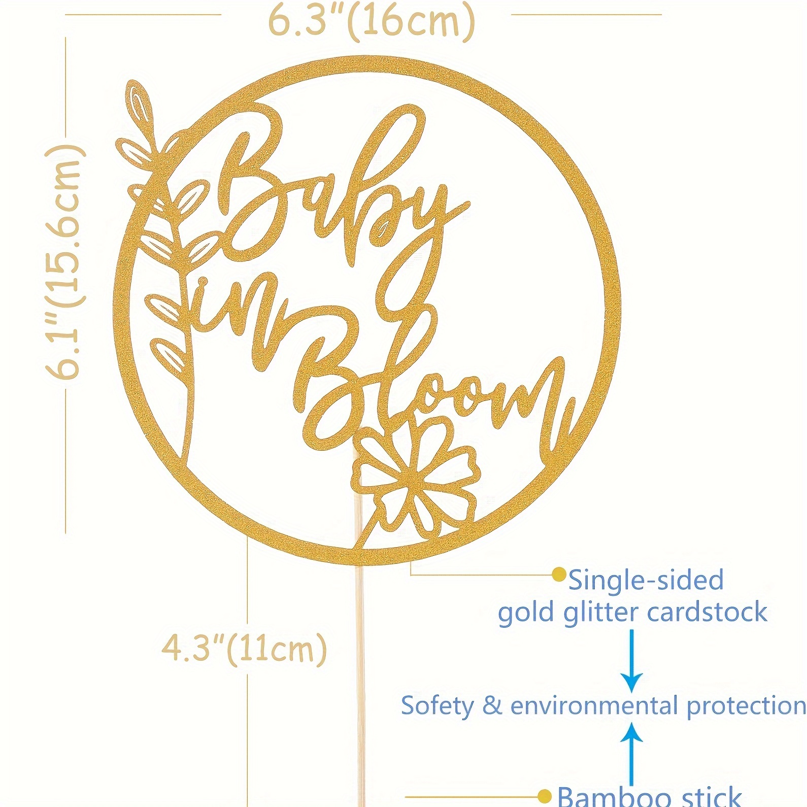 Celebrate It Gold Glitter Oh Baby Cake Topper - Each