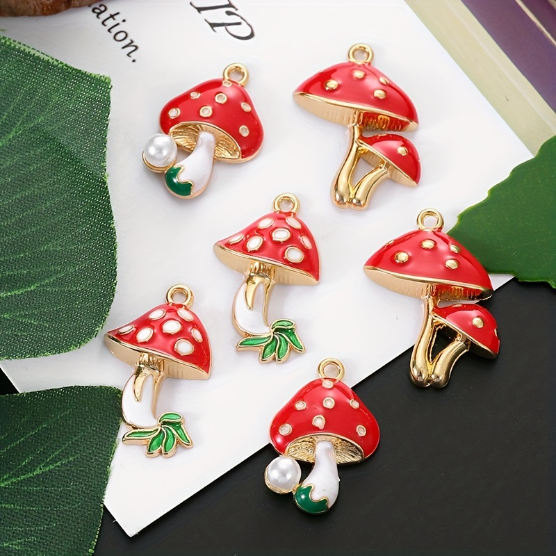 jiebor 50Pcs Mushroom Beads Charms Glass Lampwork Beads Mushroom Ornament  for Jewelry Craft Necklace Bracelet Earring Making