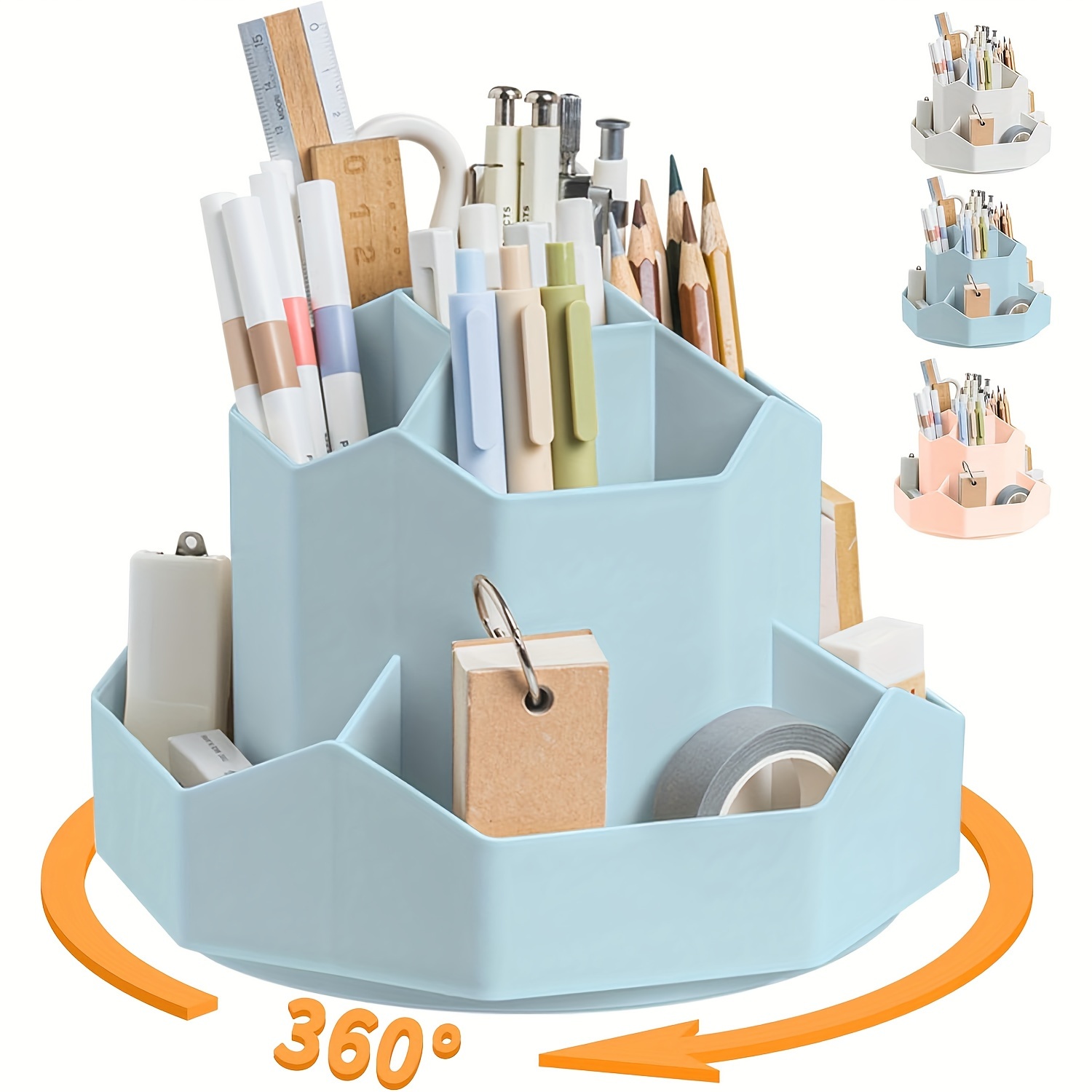 Porta penne,360 ° Rotante Organizer Trucchi 9 scomparti,Organizzatore di  Scrivania Rotazione,Plastica Portapenne Ufficio,Forniture per l'ufficio  forniture per la scuola organizer per cosmetici