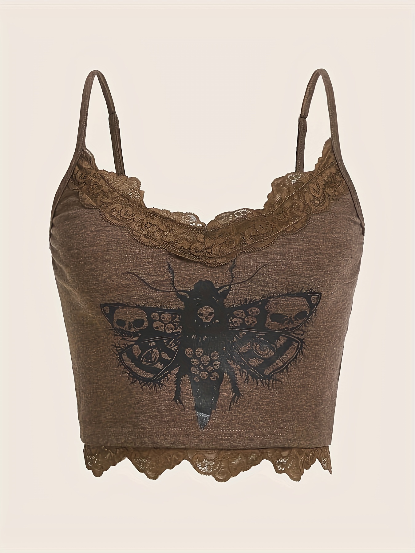 Y2k Grunge Skull Insect Print Spaghetti Cami Top Sexy Lace - Temu Poland