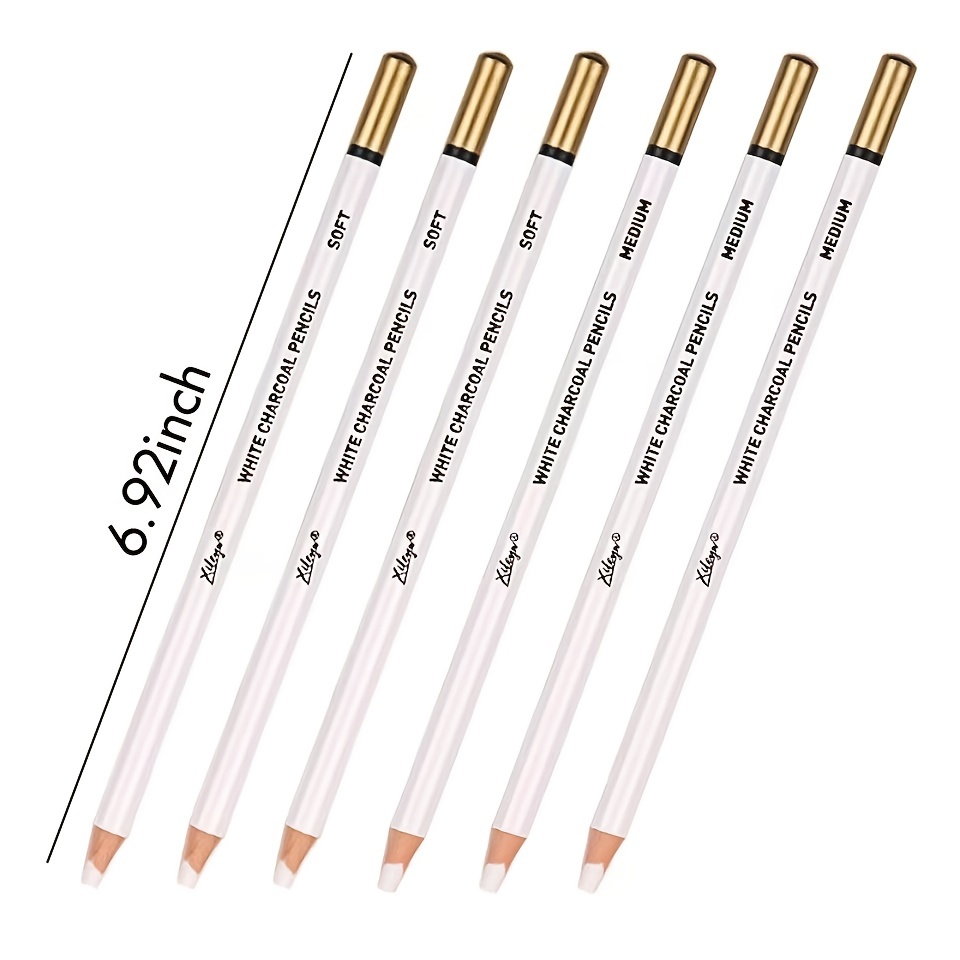 Temu　6個セットの白色木炭鉛筆ドローイングスケッチハイライト白色鉛筆ドローイング、スケッチ、シェーディング、ブレンディング、初心者＆アーティスト用の白色チョーク鉛筆　Japan