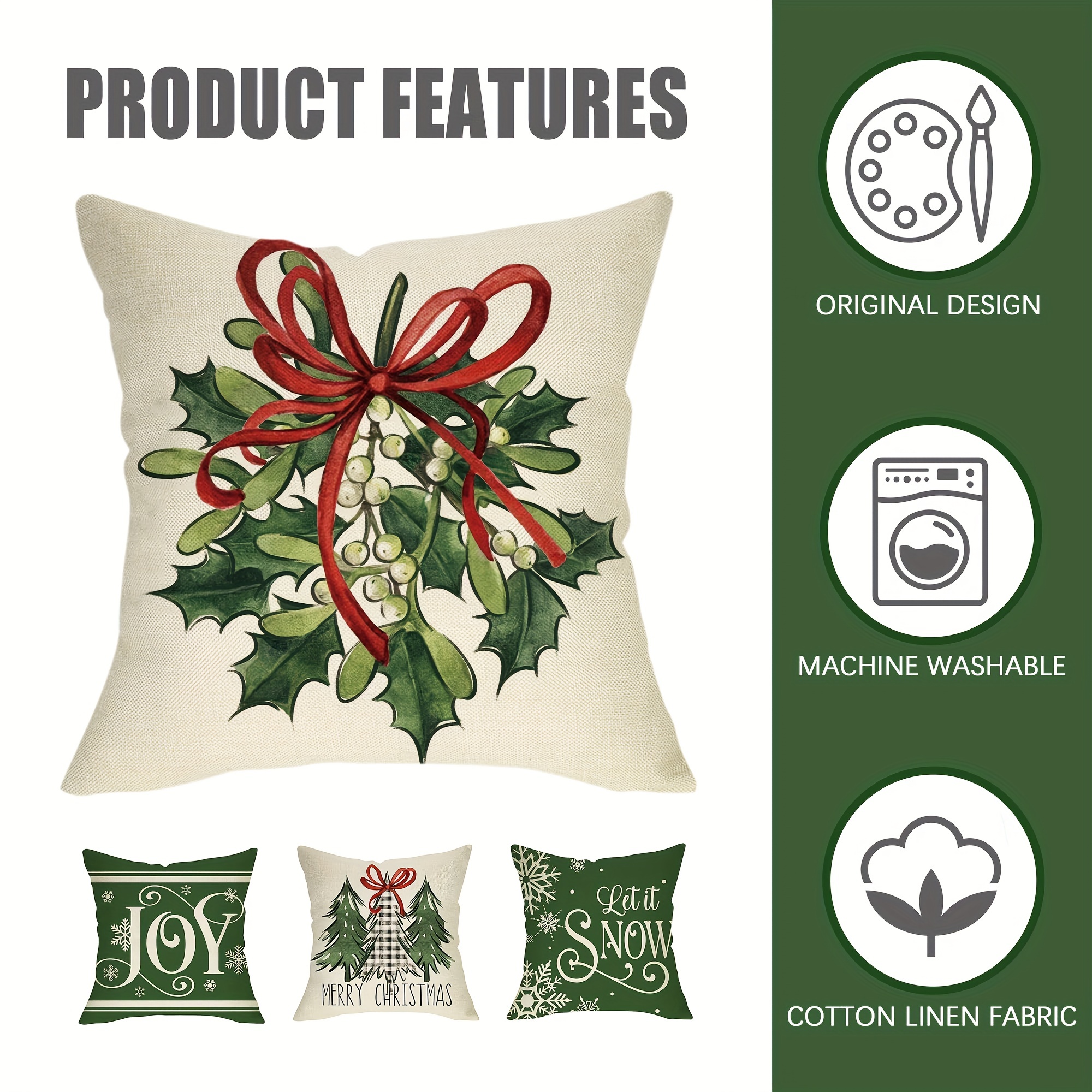 Christmas Throw Pillow Covers Outdoor Pillow Covers Cotton Linen Christmas  Pillow Covers 18x18 Christmas Decorations Set of 4 for Farmhouse Home