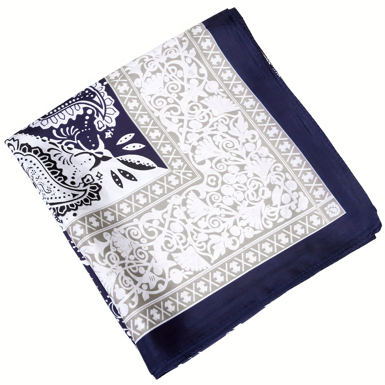 Boho Square Scarf Classic Block Silk Shawl Neckerchief Bandana