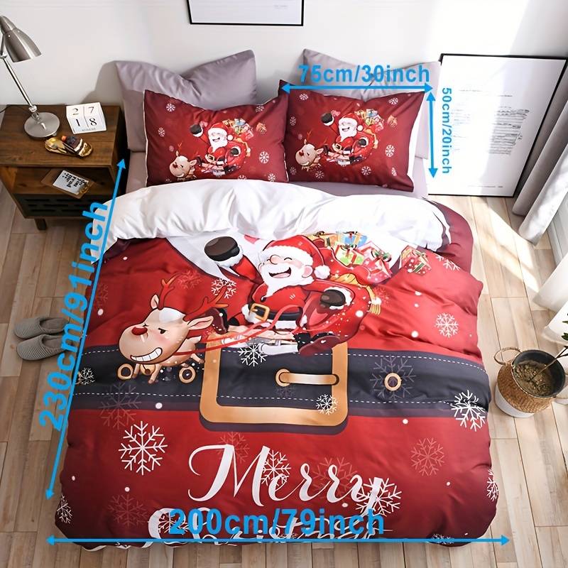 Luxudecor Set Copripiumino Queen Size Natale, Uccelli Cardinali E Stella Di Natale, Microfibra Morbida, 3 Pezzi