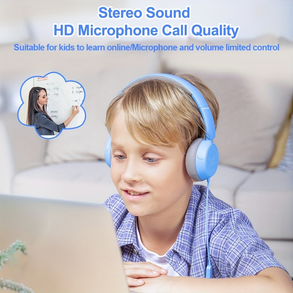 KLYLOP Auriculares para niños con micrófono, auriculares con cable sobre la  oreja para niños para la escuela, limitador de volumen de 85/94dB