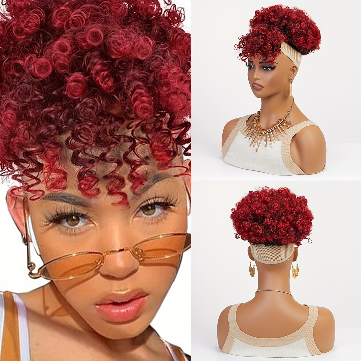 Synthetic african puff drawstring hair bun ponytail fringe temu canada