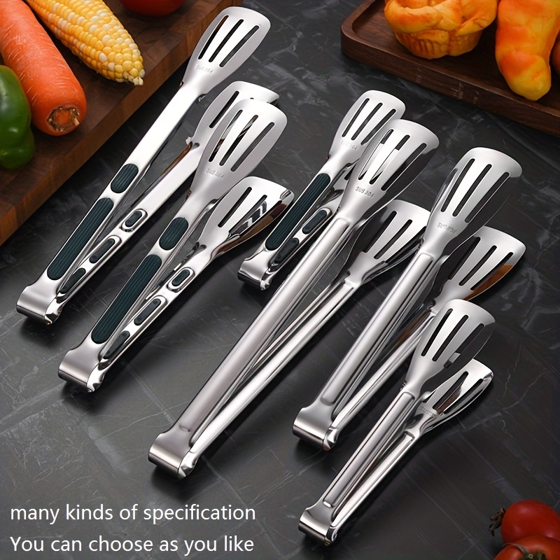 1pc Stainless Steel Bbq Tongs, Multipurpose Kitchen Cooking & Baking Food  Clip, Random Style