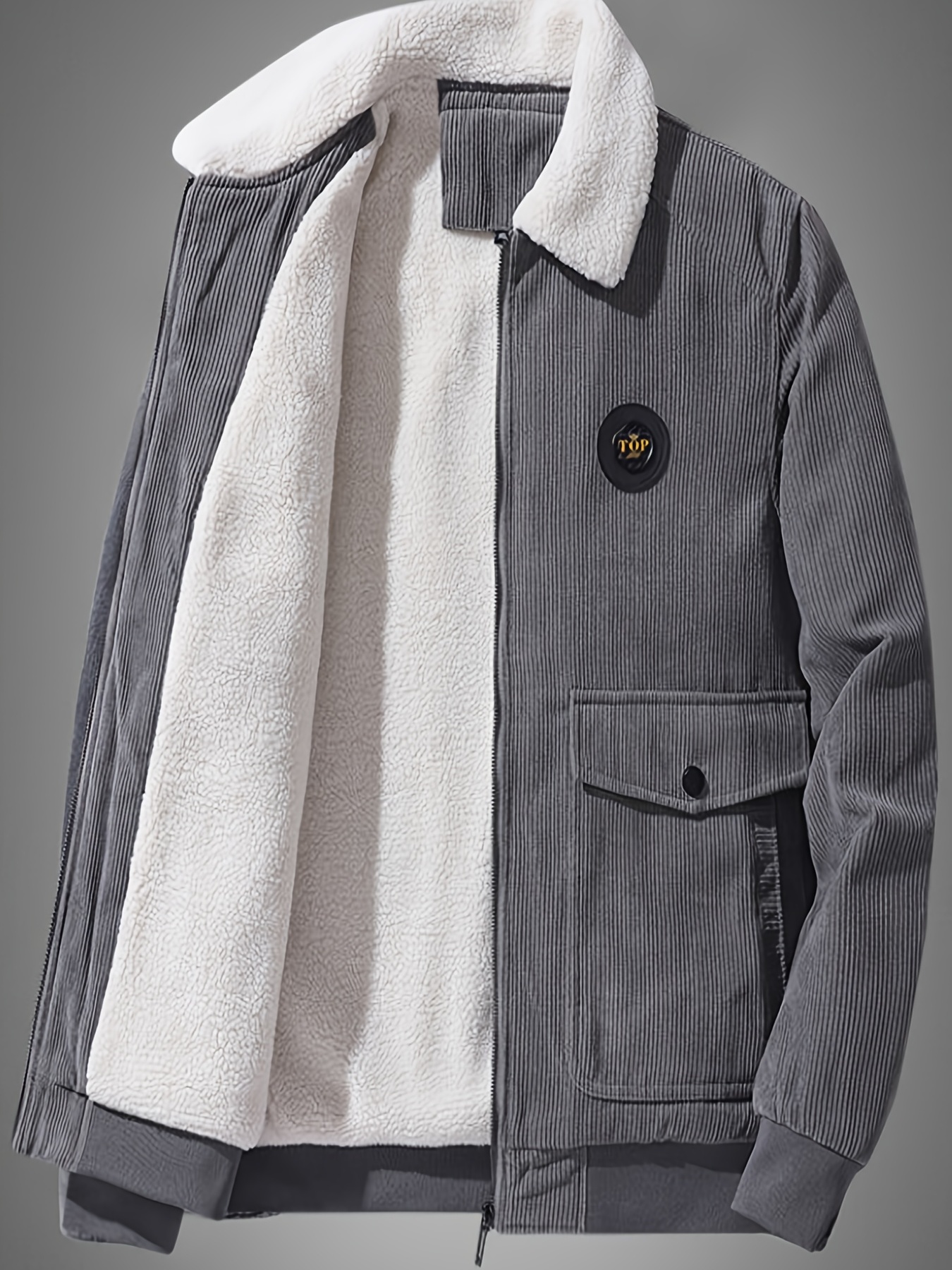 Men's Zip-up Collar Corduroy Cotton Jacket - Temu