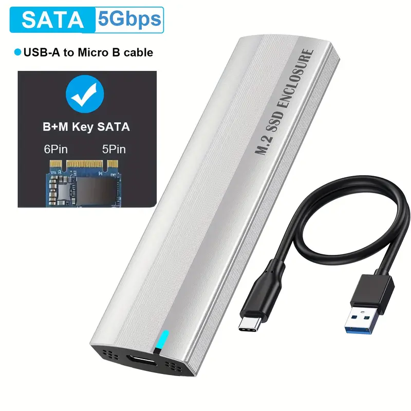 5Gbps SATA Enclosure, SATA SSD to USB 3.0 Adapter Support UASP Trim Solid  State Drive External Enclosure for SATA 2242/2260/2280 SSD