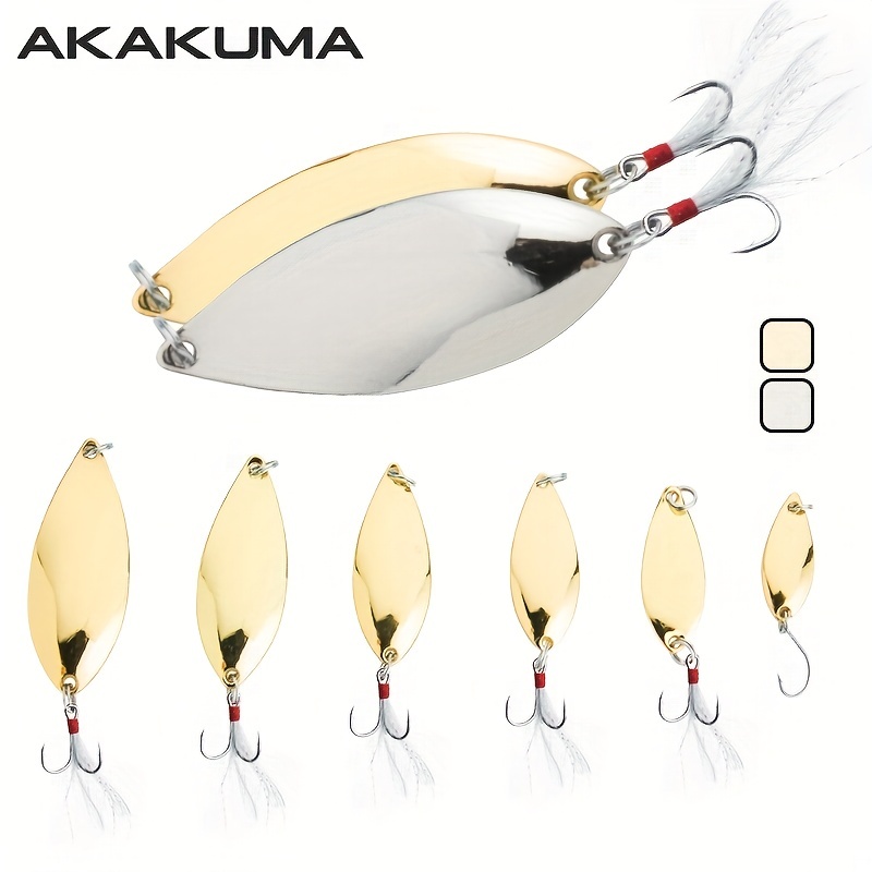 1pc Spoon Fishing Lure with Feather Hooks Gold/Silver Metal Bait