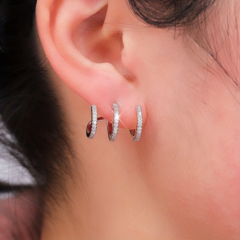 Zirconia 3 Claw Stud Earrings for Women