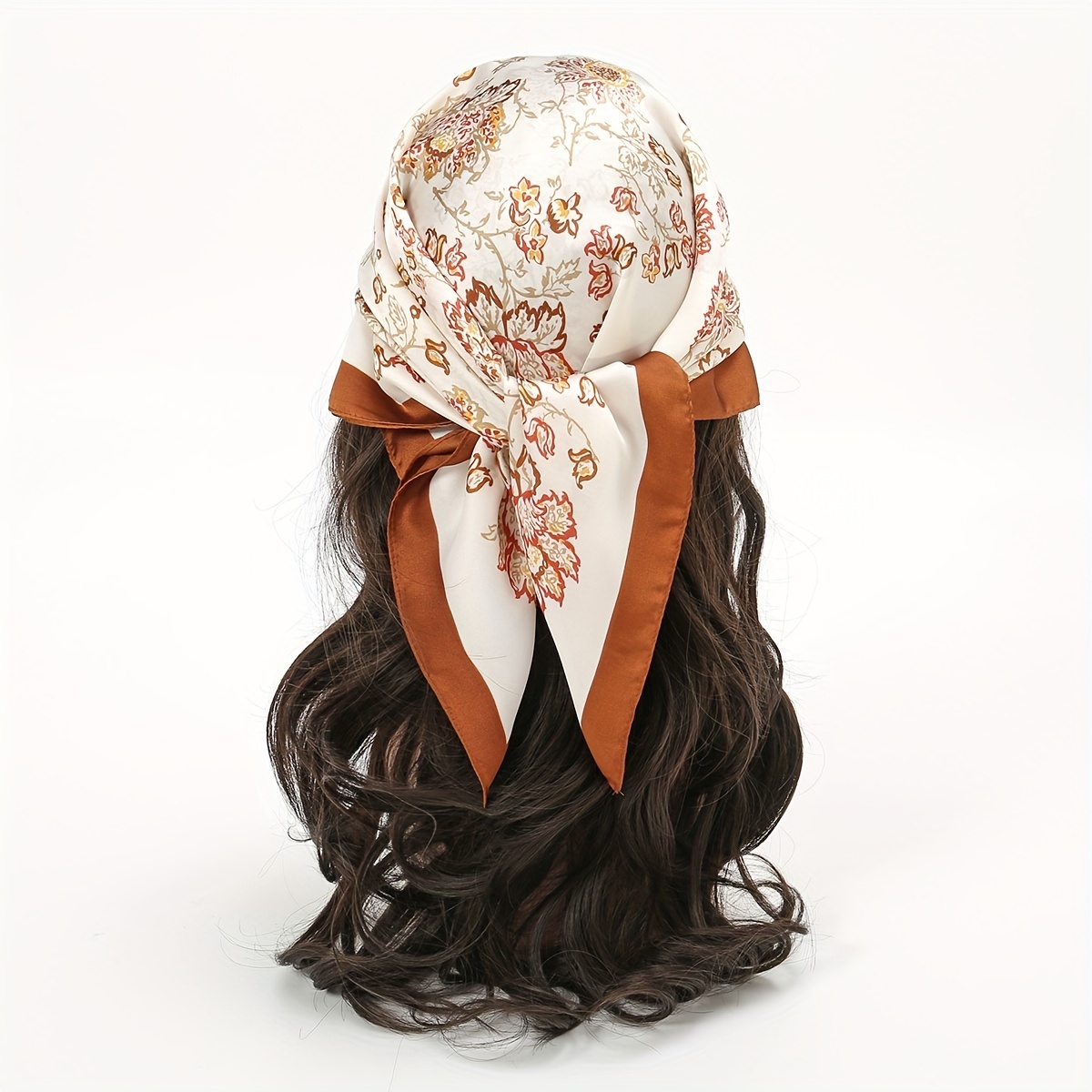 Classic Print Square Scarf Bandana Boho Satin Neckerchief Shawl Imitation Silk Head Wrap Hair Accessories,Temu