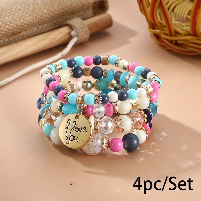 8 Sets Stretch Bohemian Bracelets for Women Girls Eye Anchor Pendant  Multilayer Colorful Beaded Bracelet Friends Gifts