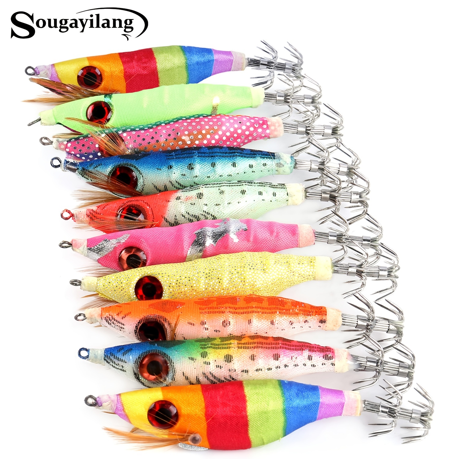 10pcs Sougayilang Glow-in-the-Dark Fishing Lures Kit - Wood Shrimp, Jig  Hooks & Artificial Spinner Lures - Perfect For Nighttime Fishing!