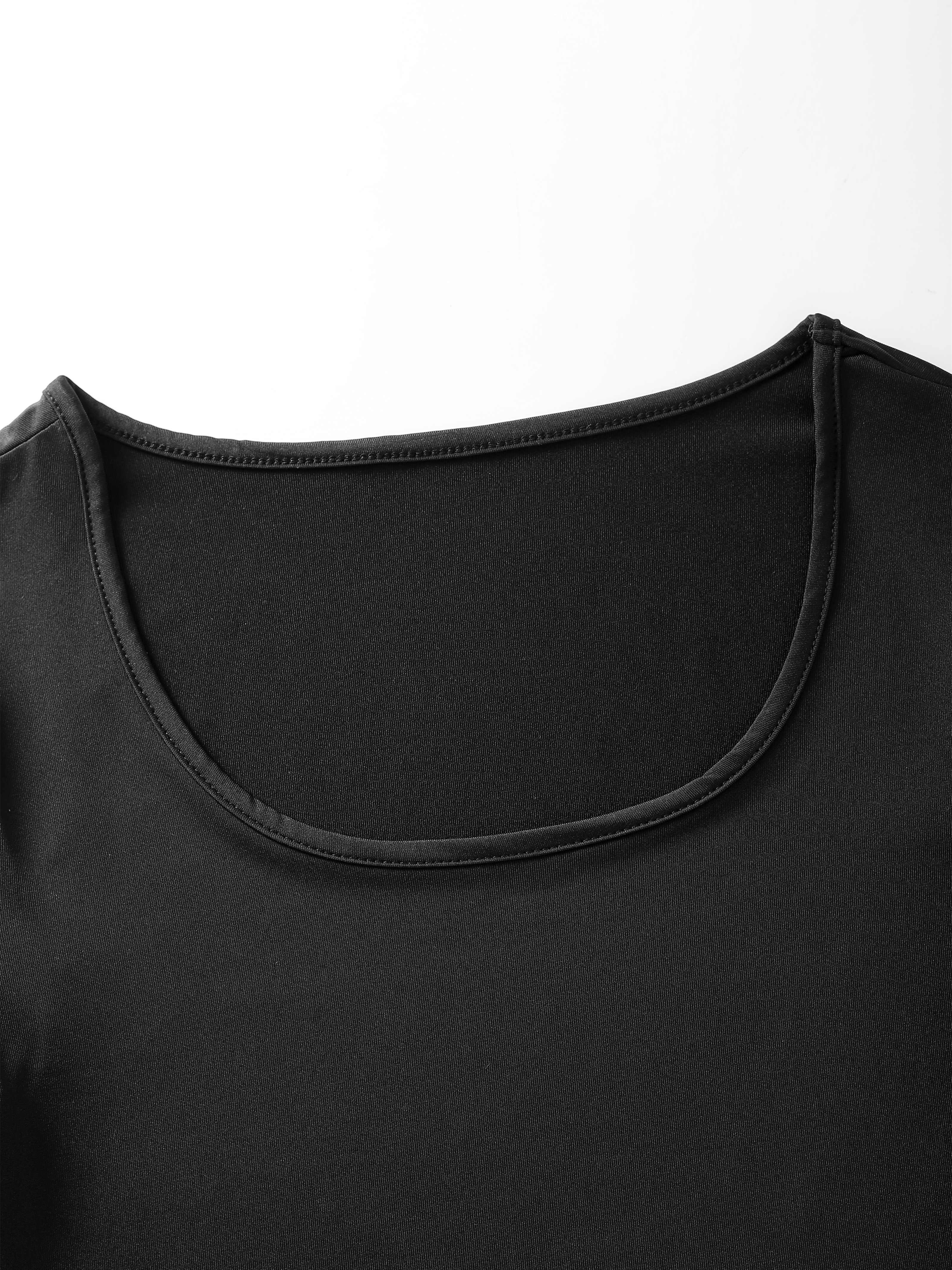 Camiseta Corta Con Cuello Redondo Liso, Camiseta Básica Informal De Manga  Larga Para Primavera Y Otoño, Ropa De Mujer - Temu