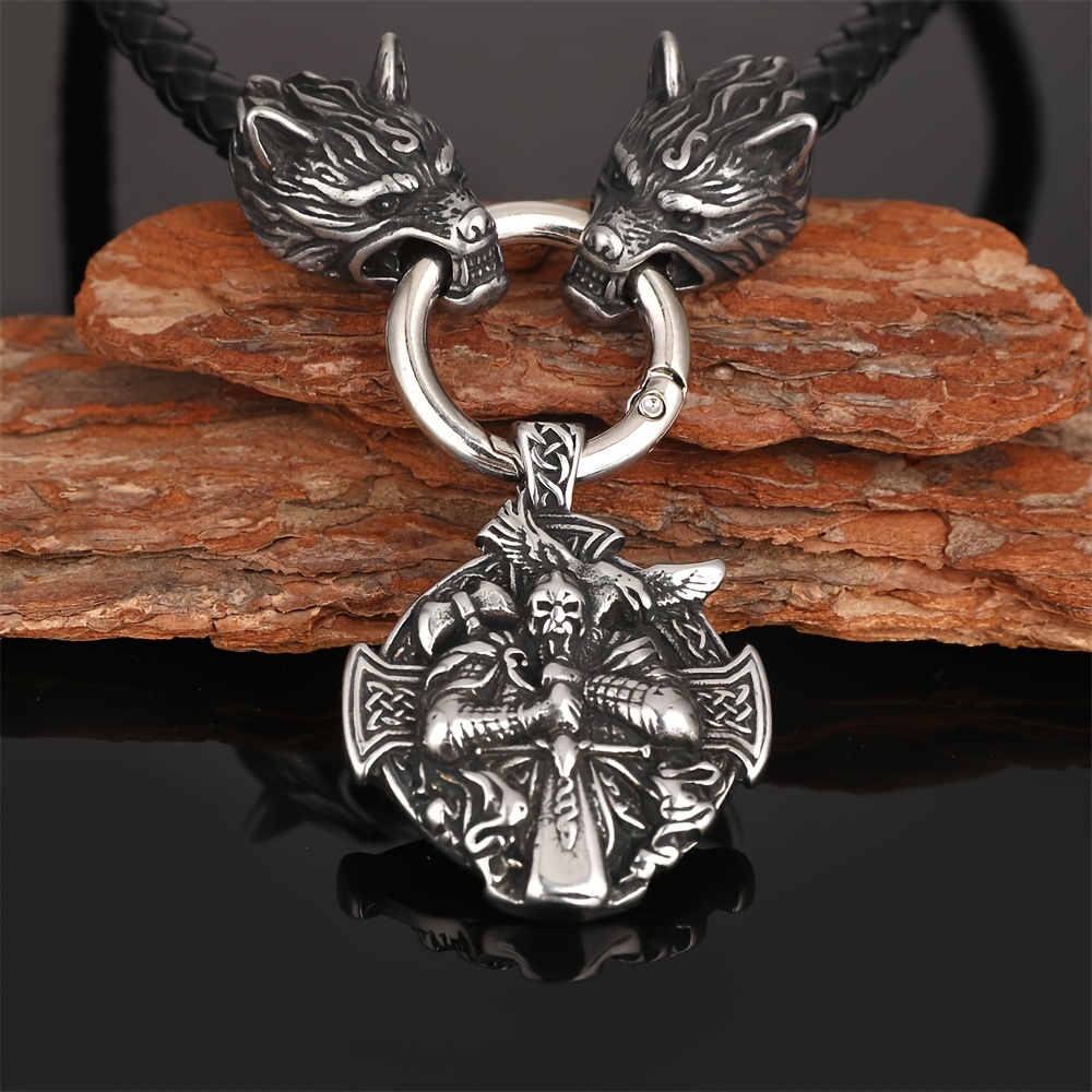 K-KED Mens Vintage Norse Viking Rune Wolf Head Pendant Necklace For Men Women Unisex