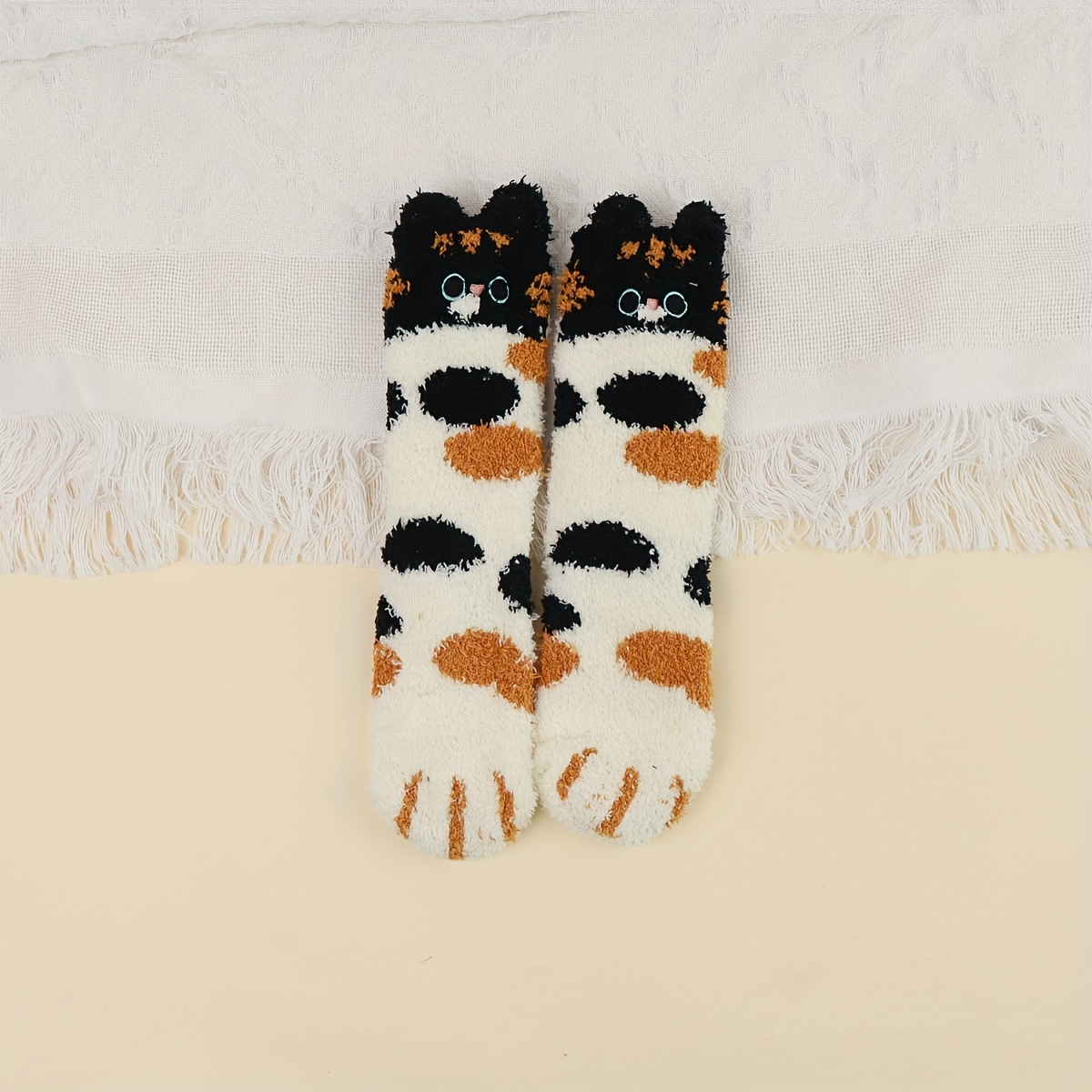 A Pair Girl's Cat Paw Pattern Embroidered Crew Socks Comfy - Temu United  Arab Emirates