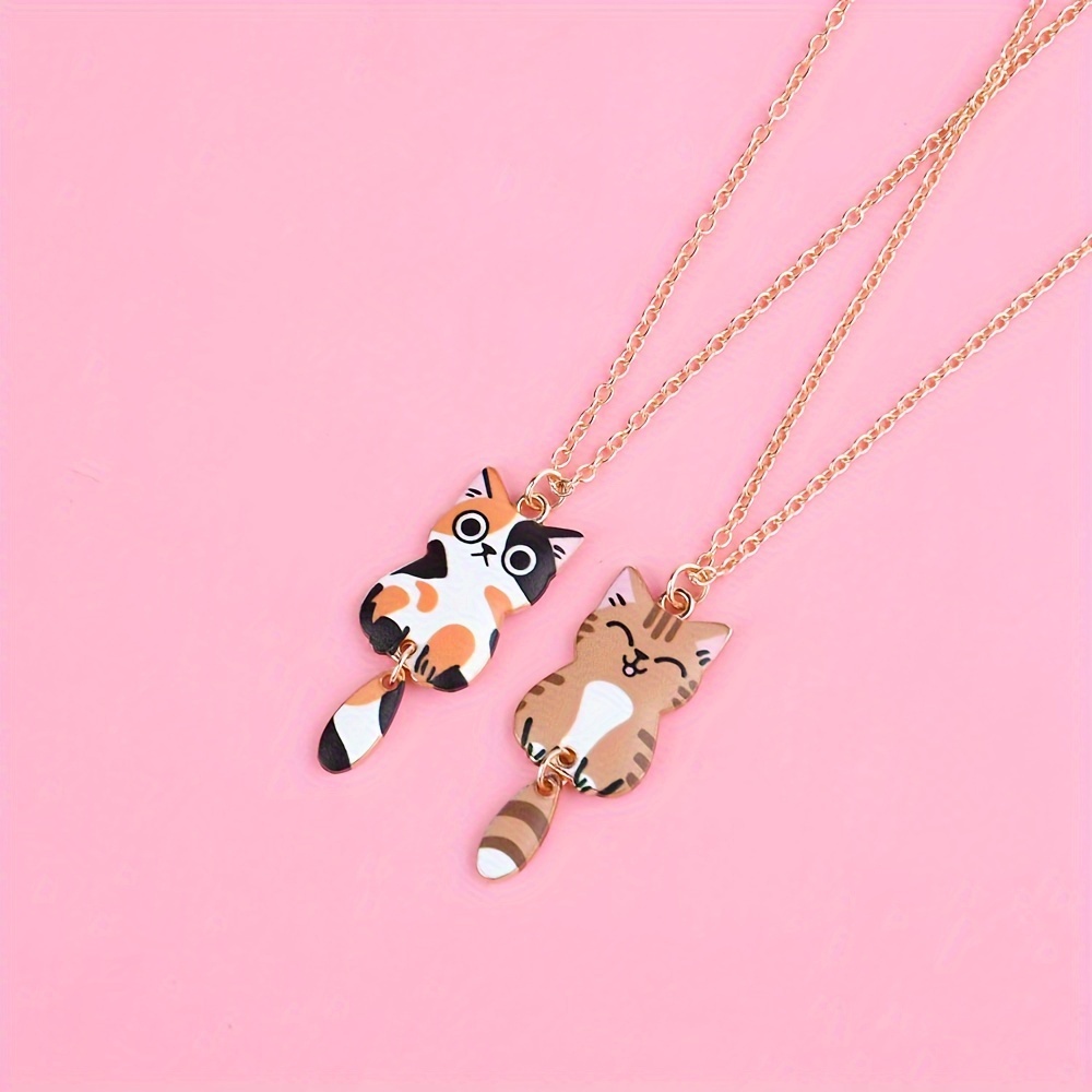 Cartoon Cute Cat Pendant Necklace Girls Bff Friendship - Temu